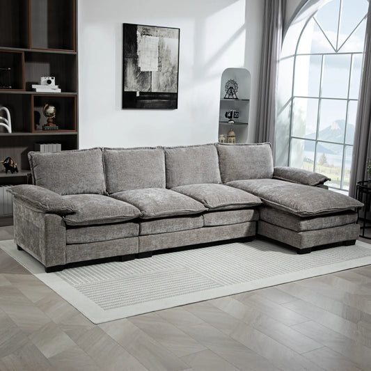 Chenille L-Shaped Sofa with Chaise Lounge, Double-Layer Seat Cushion, Grey Sofas & Reclining Chairs Grey at Gallery Canada
