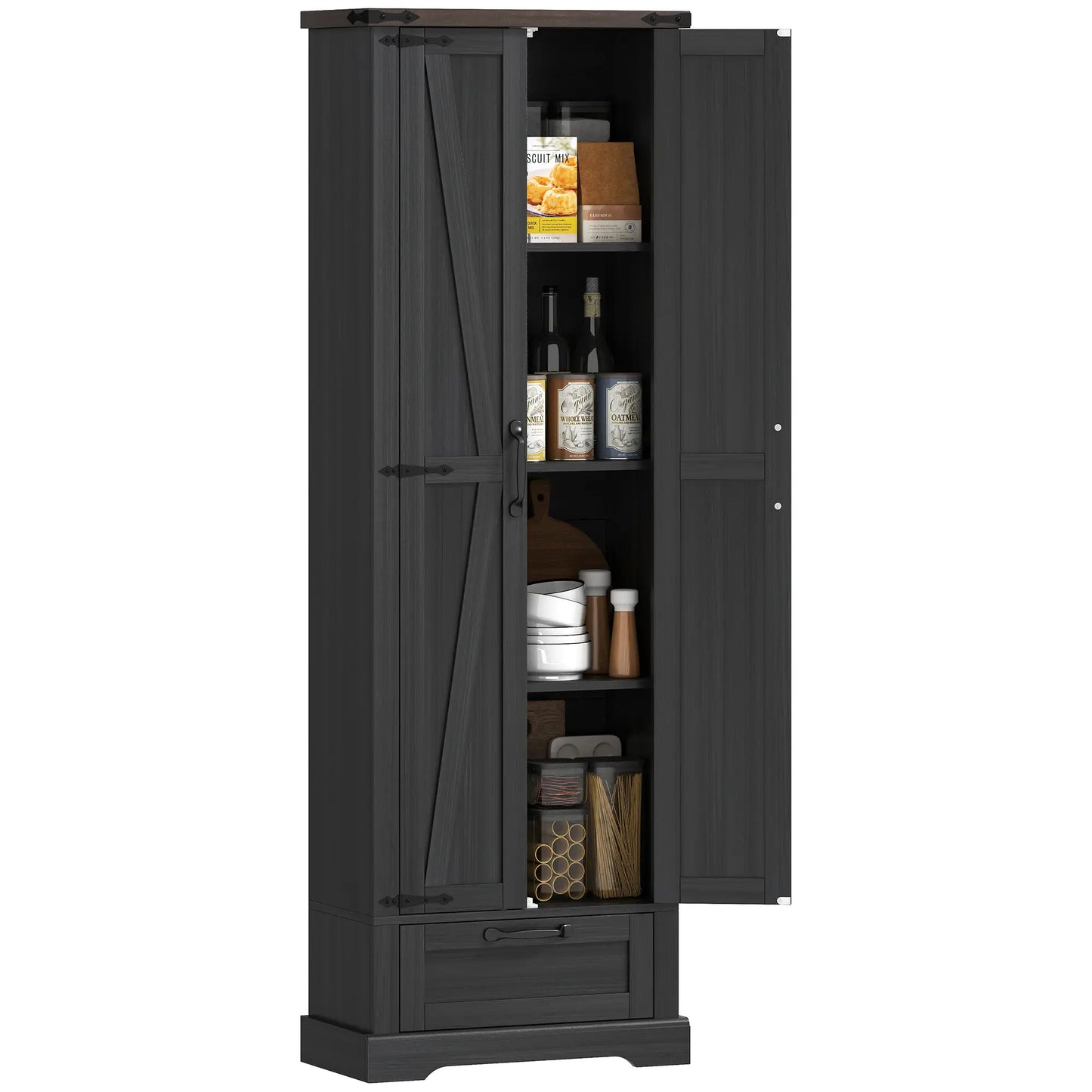 71 Inch Pantry Cabinet, Kitchen Storage with Adjustable Shelves, 2 Doors, Drawer, Black Kitchen Pantry Cabinets at Gallery Canada