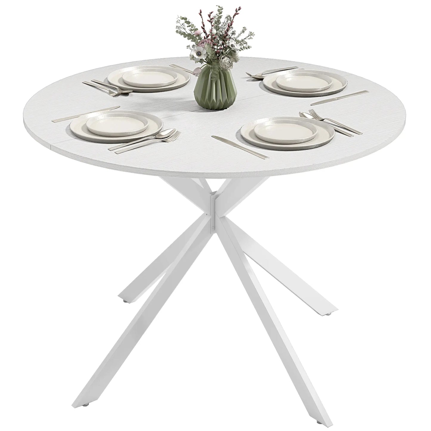40" Round Kitchen Table For 4, Industrial Dining Table, White Oak, White Dining Tables at Gallery Canada
