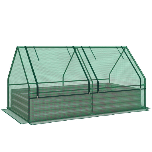 6' x 3' Metal Planter Box with Cover, Raised Garden Bed with Mini Greenhouse for Herbs, Vegetables, Green and Silver at Gallery Canada
