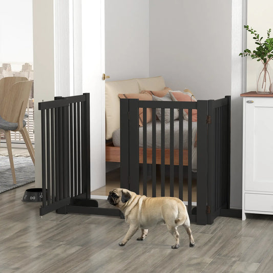4 Panel Wooden Pet Gate, Free Standing, Open Door, Black Houses, Kennels & Pens Black at Gallery Canada