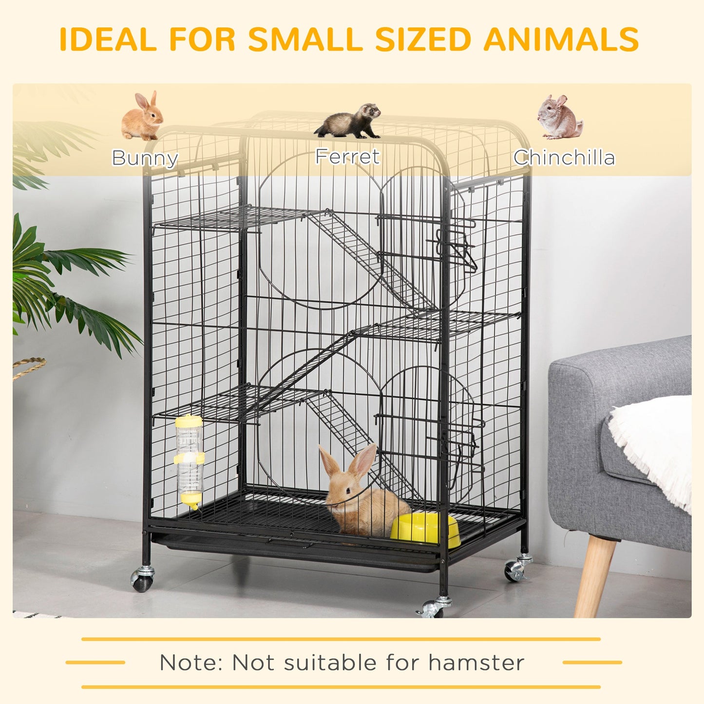 Rolling Small Animal Cage 36.6" Pet Rabbit Ferret Playpen, Animal Supply Kit Metal Black for Bunny, Pet Mink, Chinchilla at Gallery Canada