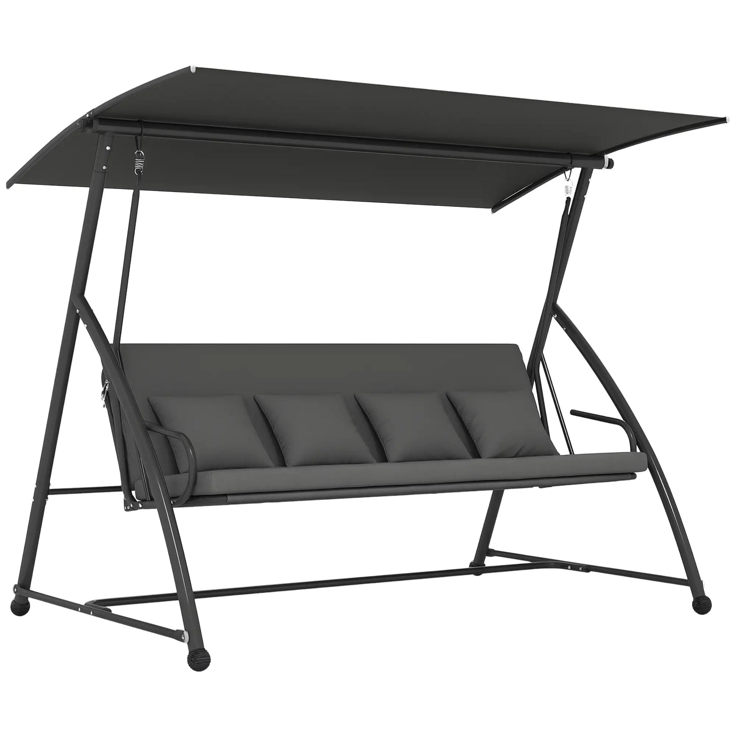 3 Person Patio Swing Chair, Convertible Hammock, Outdoor Lounge Bed, Dark Grey Porch Swings with Canopy at Gallery Canada
