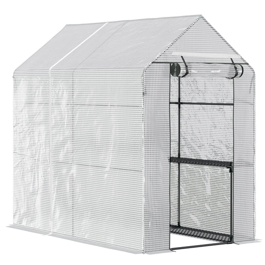 73" x 47" x 75" Walk-in Greenhouse Outdoor Portable Plant Flower Growth Warm House Garden Tunnel Shed with Roll-up Door and 4 Shelves, White - Gallery Canada
