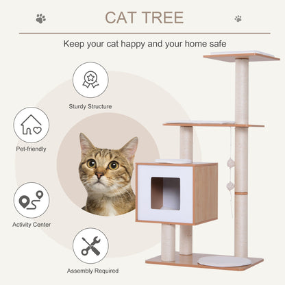 47" Wood Cat Tree, Kitty Scratching Post, Kitten House, Condo Activity Center w/ Cushions, Pet Furniture at Gallery Canada