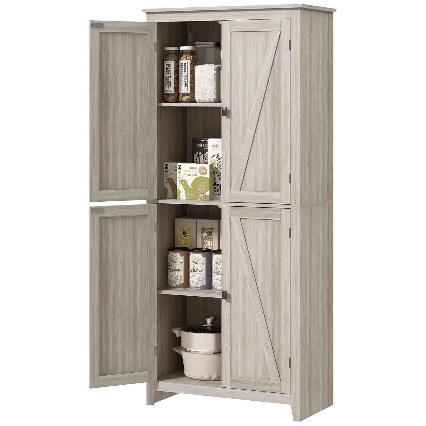72" Freestanding Storage Cabinet, Kitchen Pantry with Doors, Shelves, Grey Kitchen Pantry Cabinets at Gallery Canada