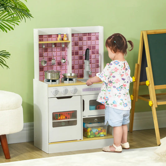 Kids Play Kitchen Set, Realistic Lights Sounds, Sink Oven Stove, White Play Kitchen White at Gallery Canada