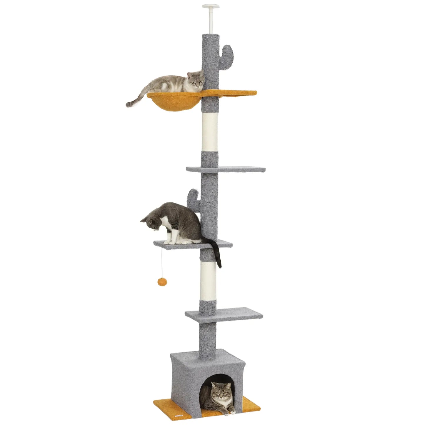 Adjustable Cat Tree Tower, 90.5"-108", Scratching Posts, Hammock, Light Grey Floor to Ceiling Cat Trees at Gallery Canada