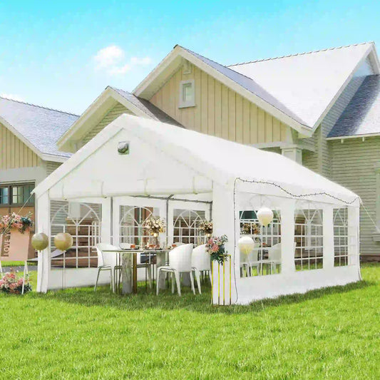 20' x 13' Party Tent, Heavy Duty Gazebo Canopy With Windows, White Canopy Tents White, Silver at Gallery Canada