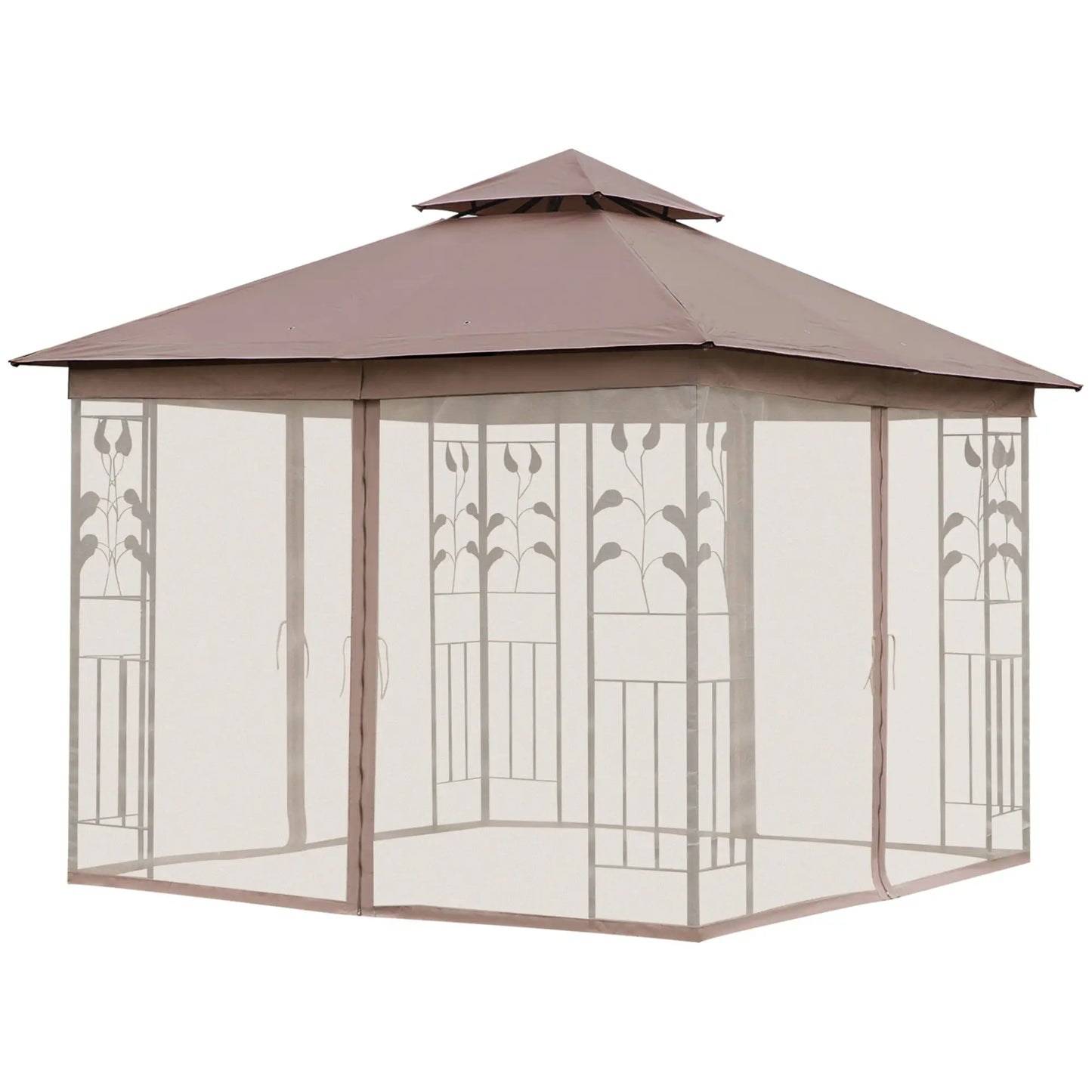 10'x10' Steel Patio Gazebo, Soft-Top, 2-Tier Roof, Brown Gazebos at Gallery Canada
