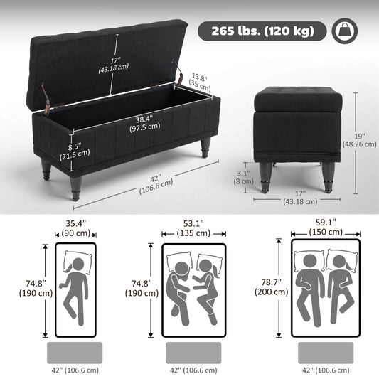 Storage Ottoman, Linen Fabric, Button Tufted, Black Storage Ottomans & Benches Black at Gallery Canada