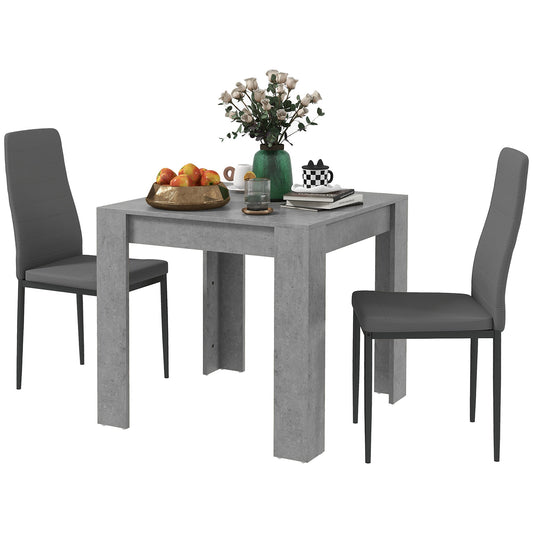 Dining Table Set for 2, Square Kitchen Table and Chairs, Faux Cement Dining Room Table and PU Leather Upholstered Chairs - Gallery Canada