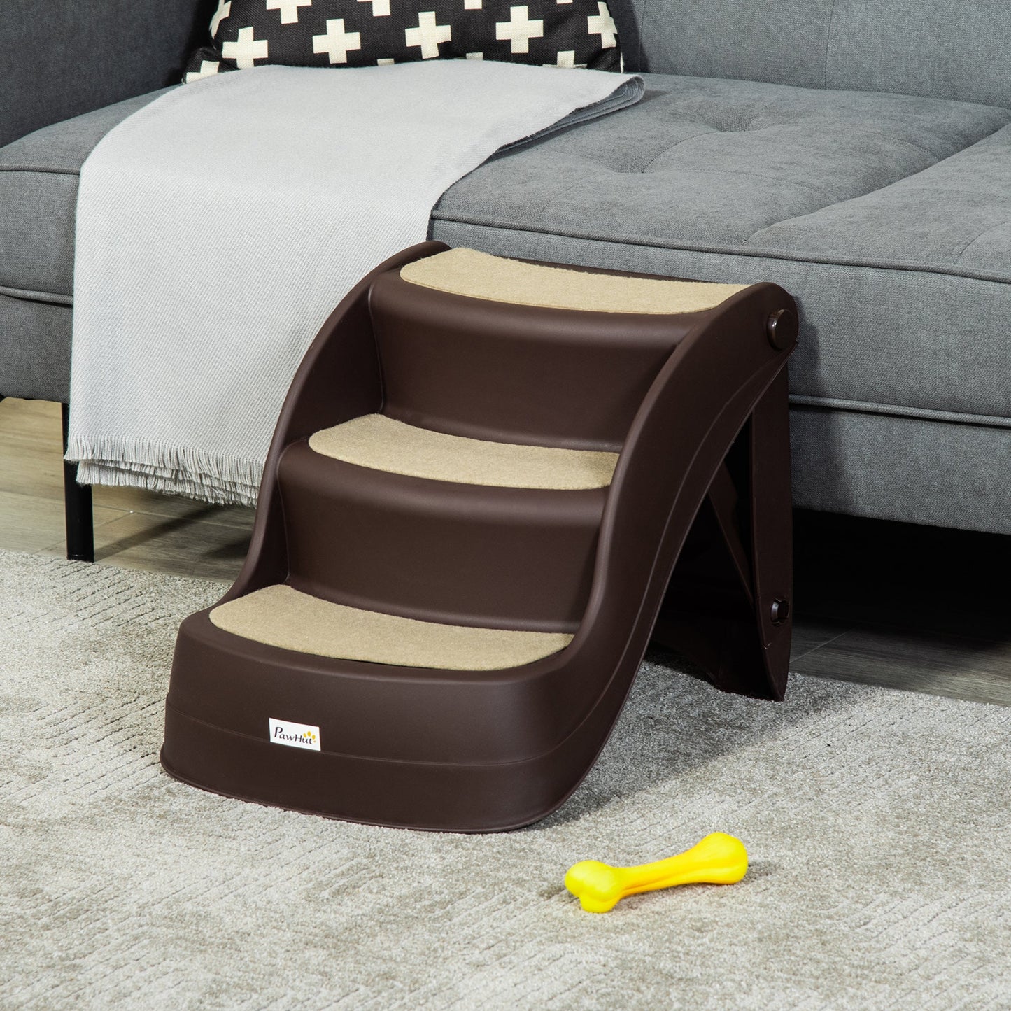 Portable Pet Stairs Foldable Steps for Small Dogs and Cats 3-Step with Non-slip Treads for Beds Sofas, Brown at Gallery Canada