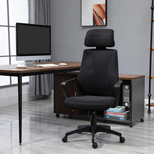 Mesh Office Chair, Adjustable Headrest, Ergonomic Desk Chair, Black Task Chairs Black at Gallery Canada