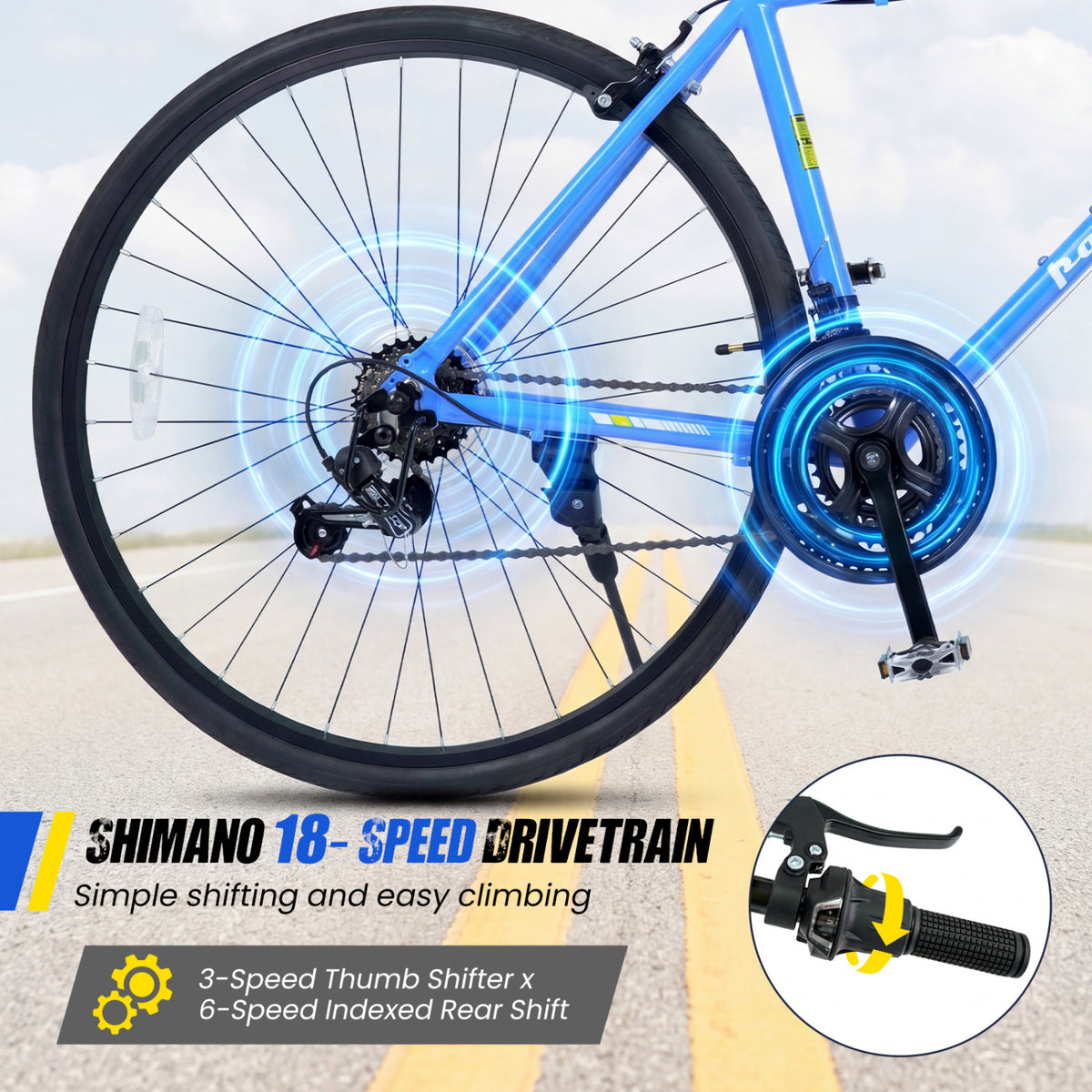 700C Hybrid Bike, 18-Speed Shimano Drivetrain, Phone Holder, Blue Kids Bike at Gallery Canada