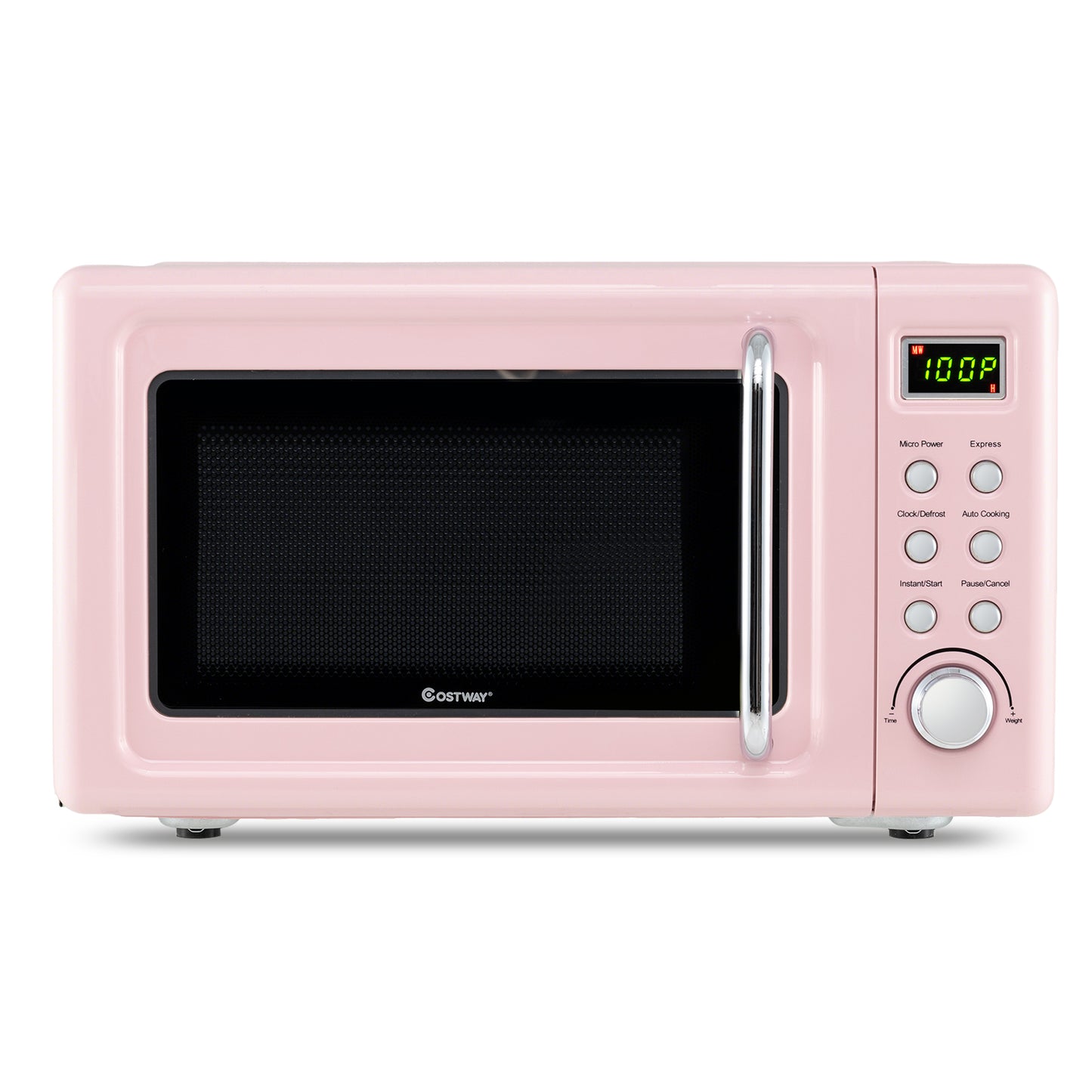 700W Retro Countertop Microwave Oven with 5 Micro Power and Auto Cooking Function, Pink