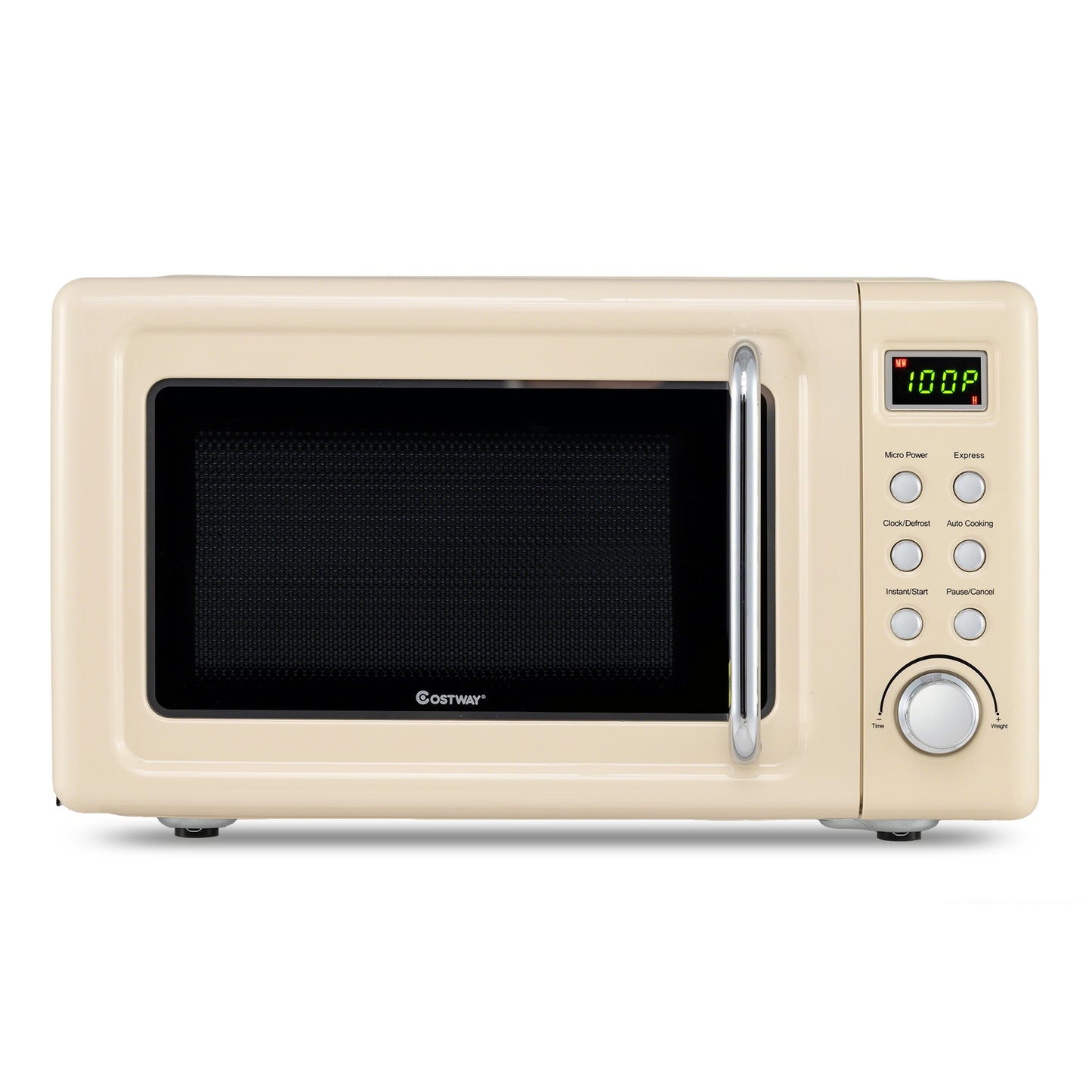 700W Retro Countertop Microwave Oven with 5 Micro Power and Auto Cooking Function, Cream White