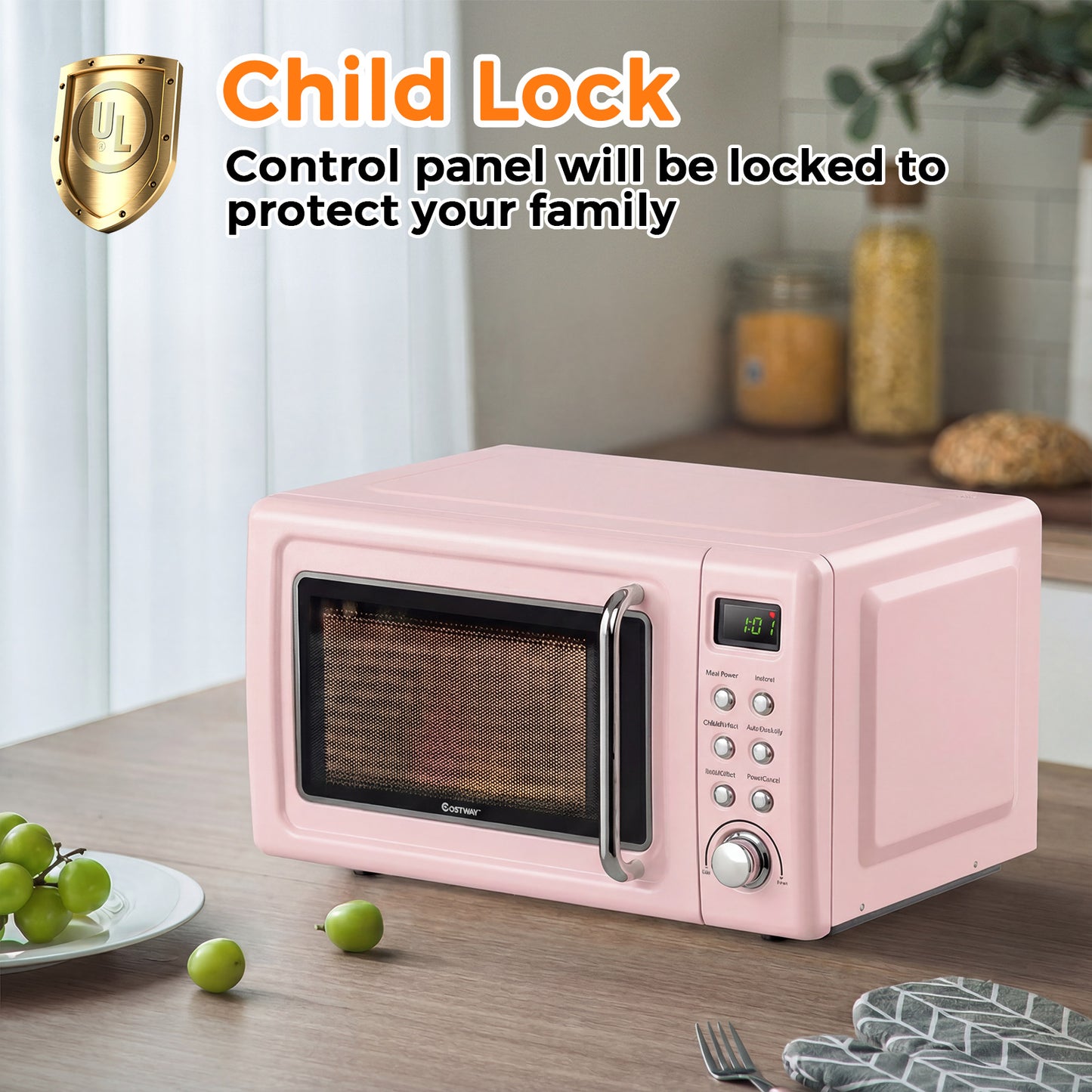 700W Retro Countertop Microwave Oven with 5 Micro Power and Auto Cooking Function, Pink Toaster Ovens at Gallery Canada