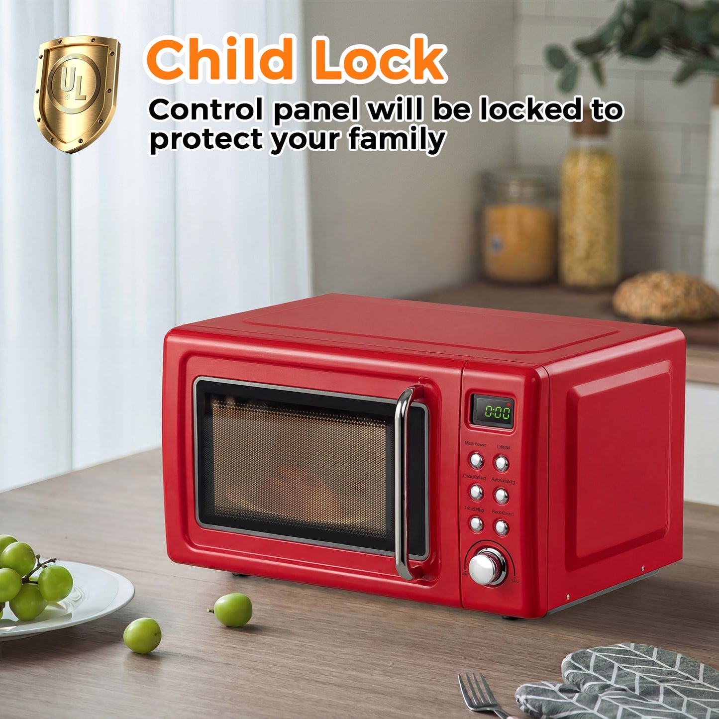 700W Retro Countertop Microwave Oven with 5 Micro Power and Auto Cooking Function-Light Red, Black & Red Toaster Ovens at Gallery Canada