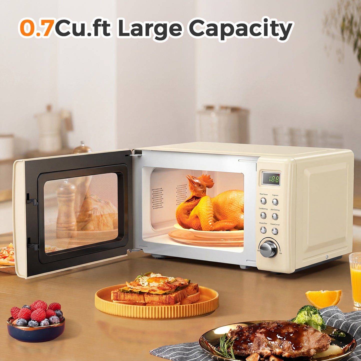 700W Retro Countertop Microwave Oven with 5 Micro Power and Auto Cooking Function, Cream White Toaster Ovens at Gallery Canada