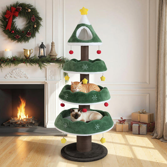 70.5 Inches Tall Christmas Cat Tree with 3 Plush Platforms, Green Cat Trees Condos & Scratchers Green at Gallery Canada