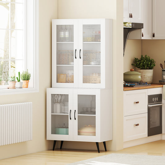 70.5 inch Tall Kitchen Pantry Cabinet Cupboard with 4 Transparent Doors, White Sideboards Cabinets & Buffets White at Gallery Canada