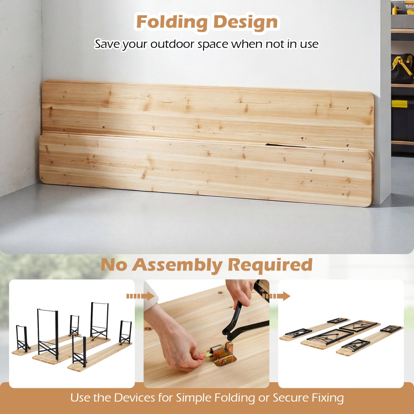 70 Inch 3-Piece Folding Picnic Table with Benches for 6 Fir Wood Portable Bear Camping Table, Black Picnic Tables at Gallery Canada