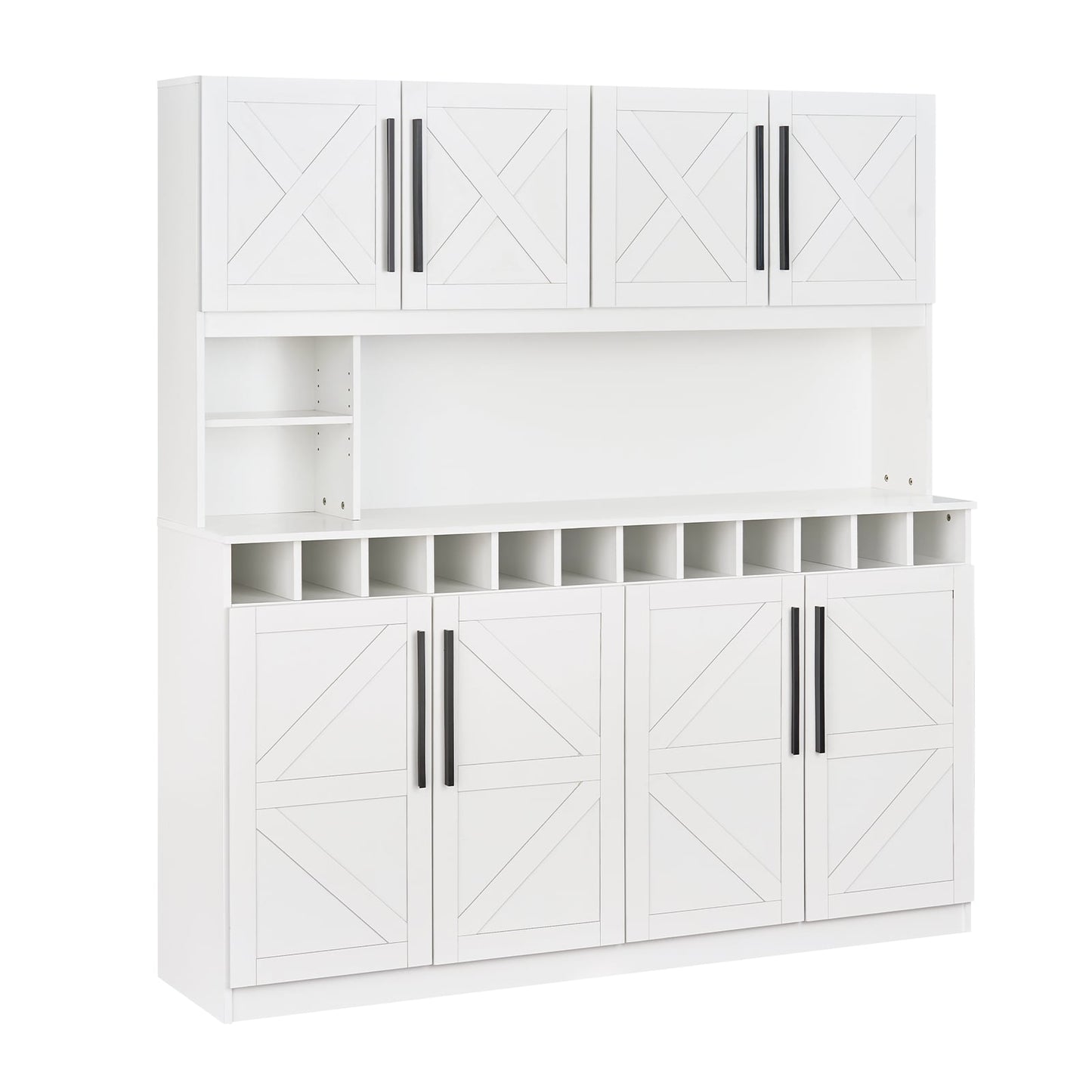 70 Inch Farmhouse Pantry Cabinet Kitchen Buffet Hutch with 4 Cabinets and 2 Open Shelves, White