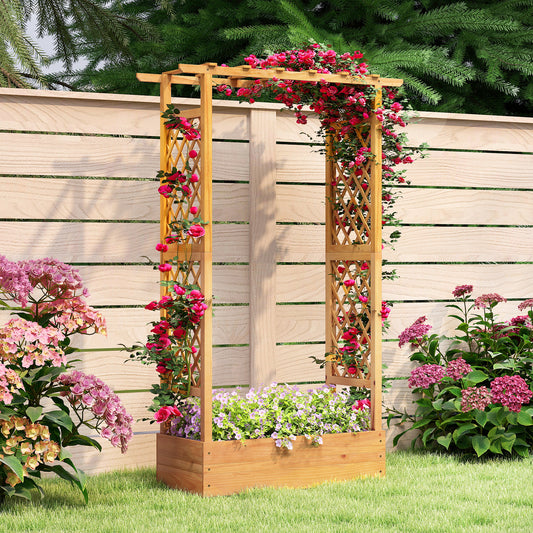 70 Inch Wooden Raised Garden Bed With Lattice Trellis, Natural Raised Garden Beds Natural at Gallery Canada