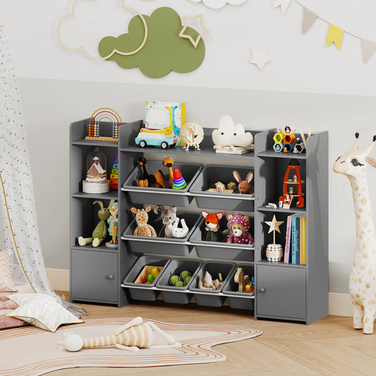 56 Inch Large Toy Storage Organizer, 8 Removable Bins, Bookshelf, Gray Kids Storage Gray at Gallery Canada