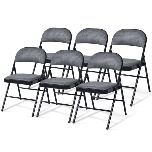 Folding Chair Set, Upholstered Seat, Fabric Backrest, 6-Piece, Gray