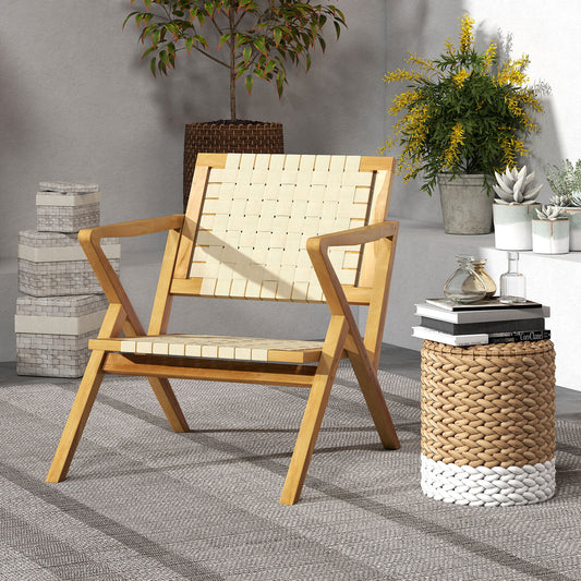 Outdoor and Indoor Teak Wood Patio Chair wuth Webbing Seat and Backrest, Natural Patio Dining Chairs Natural at Gallery Canada