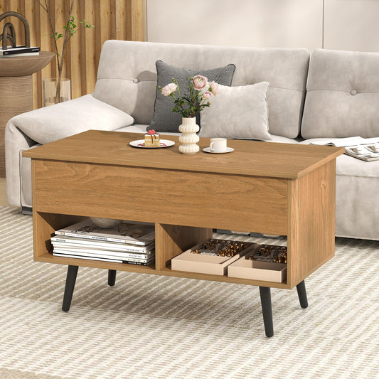 31.5 Inch Lift-Top Coffee Table, Hidden Storage, 2 Open Shelves, Natural Living Room Natural at Gallery Canada