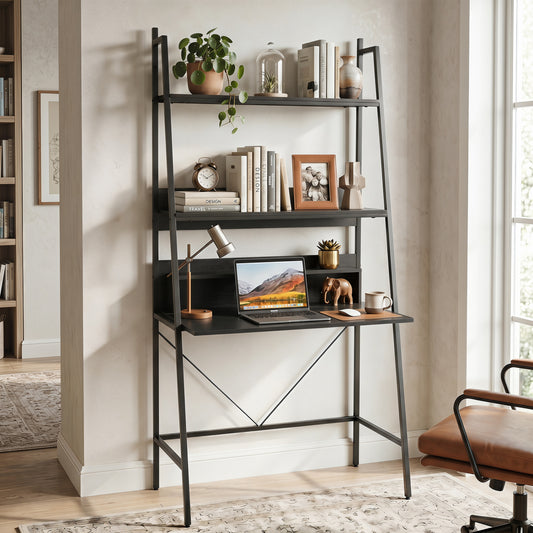 71” High Freestanding Laptop Desk with Open Shelves for Living Room Bedroom Study, Black Laptop Tables & Printer Stands Black at Gallery Canada