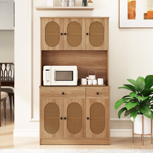 71 Inches Pantry Cabinet With Hutch And Charging Station, Natural Sideboards Cabinets & Buffets Natural at Gallery Canada
