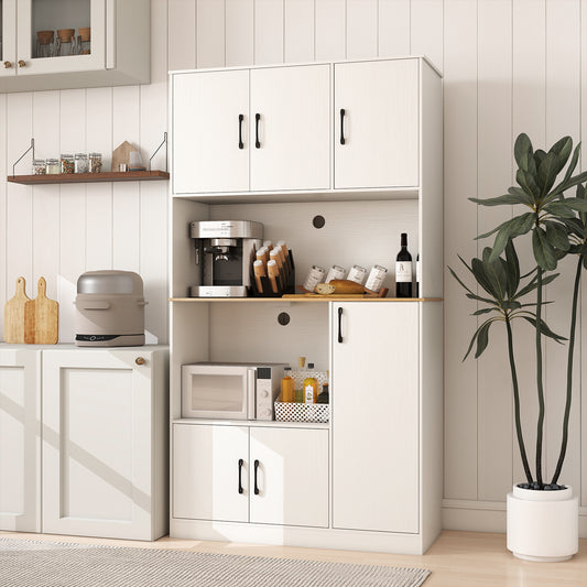 71" Tall Kitchen Pantry Cabinet with Charging Station Wooden Buffet Cupboard Sideboard, White Sideboards Cabinets & Buffets White at Gallery Canada