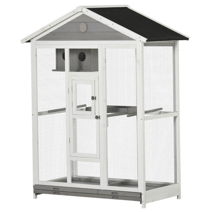 64.5" Bird Cage Large Wooden Aviary for Budgie Canary Cockatiel with Standing Pole Nest Slide-out Tray for Indoor Outdoor Grey at Gallery Canada