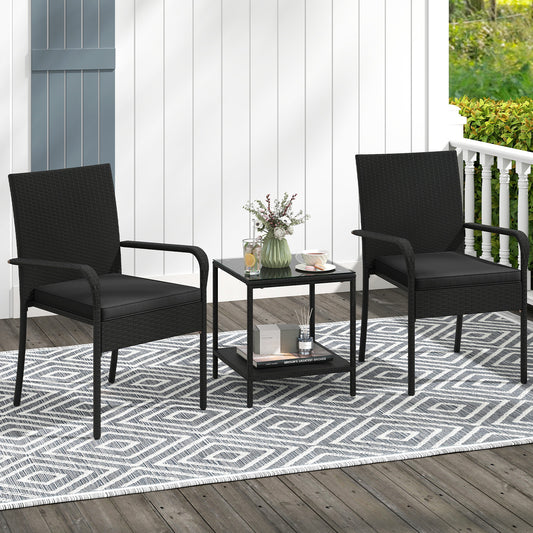 3 Piece Patio Set With Seat Cushions, Tempered Glass Tabletop, Black Patio Conversation Sets Black at Gallery Canada