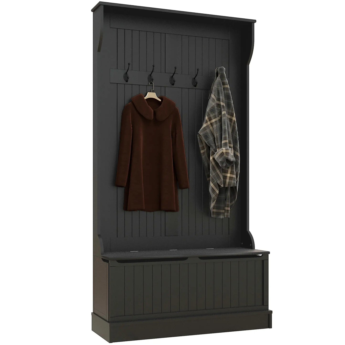 3-In-1 Hall Tree w/ Coat Rack, Shoe Storage and Bench Seat, Entryway Bench w/ 4 Hooks for Hallway, Living Room, Black Clothing Storage at Gallery Canada