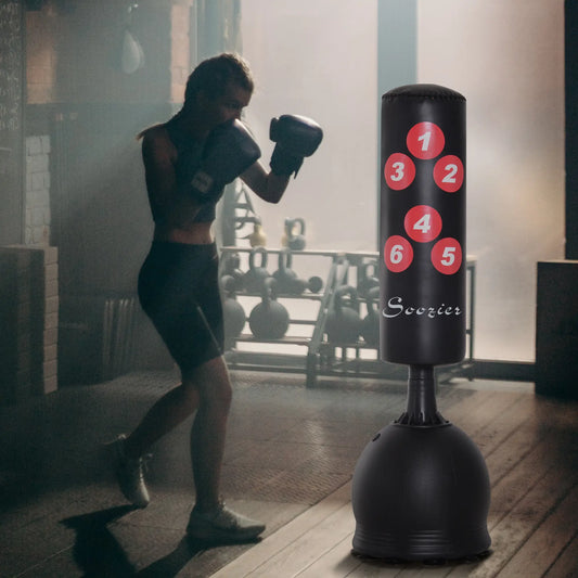 65" Sac de frappe autoportant, Base rechargeable, Ventouses, Noir