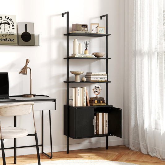 72.5 Inch Tall Bookshelf With Cabinet, Metal Frame, Black Bookcases Black at Gallery Canada