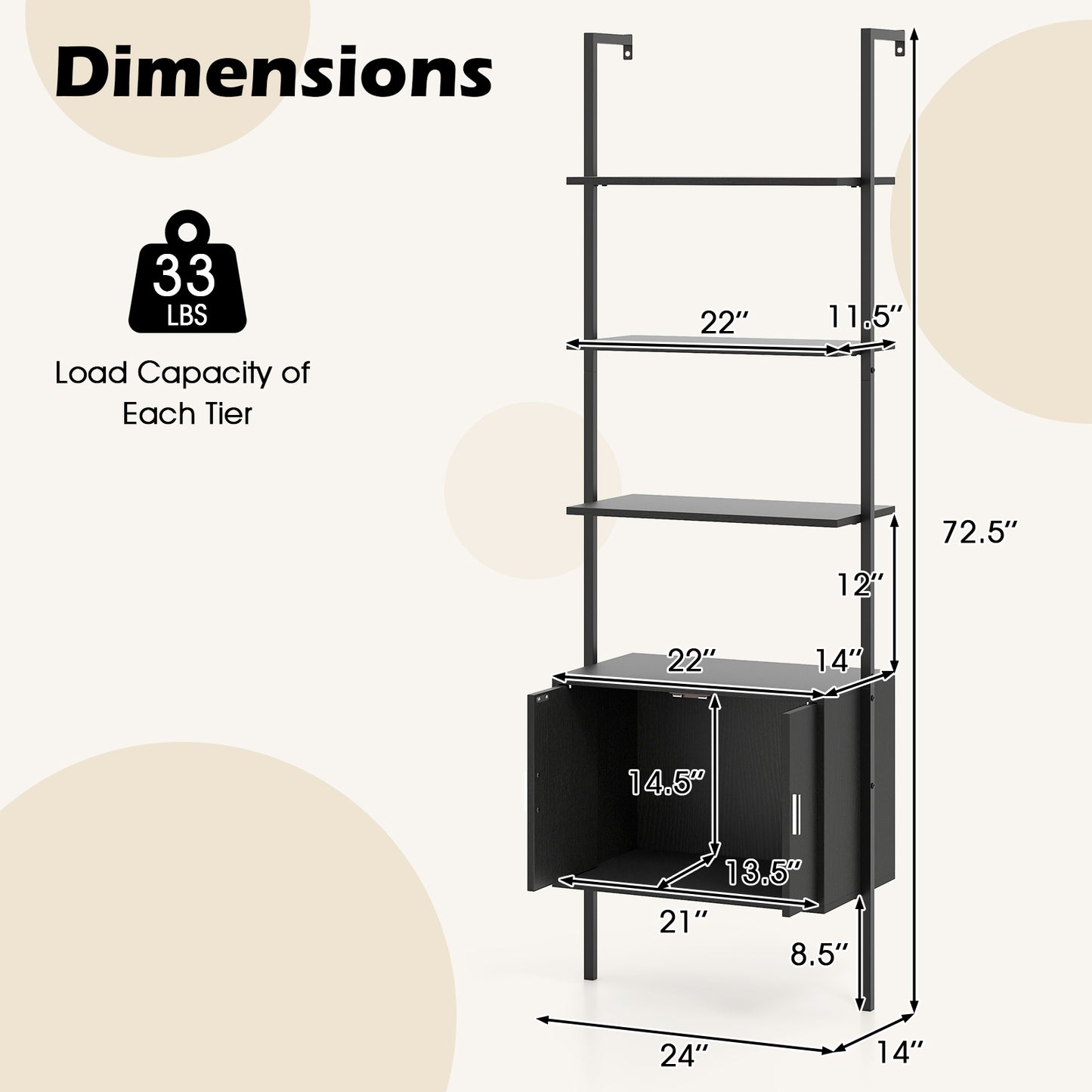 72.5 Inch Tall Bookshelf With Cabinet, Metal Frame, Black Bookcases at Gallery Canada