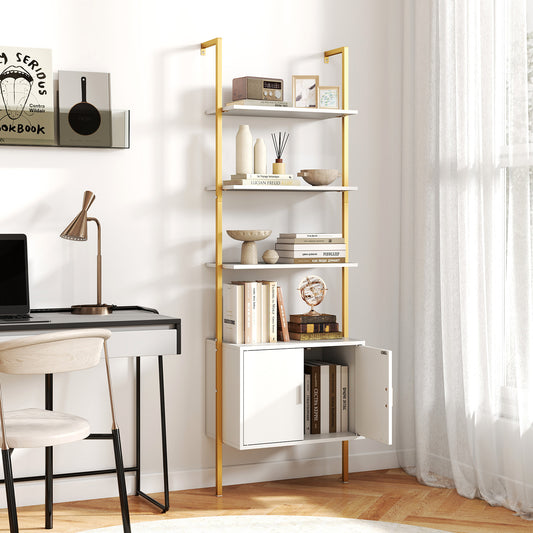 72.5 Inch Tall Bookshelf With Cabinet, Metal Frame, White Bookcases White at Gallery Canada