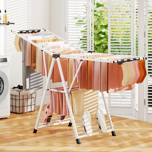 72.5 Inches Adjustable Clothes Drying Rack, White Drying Racks White at Gallery Canada