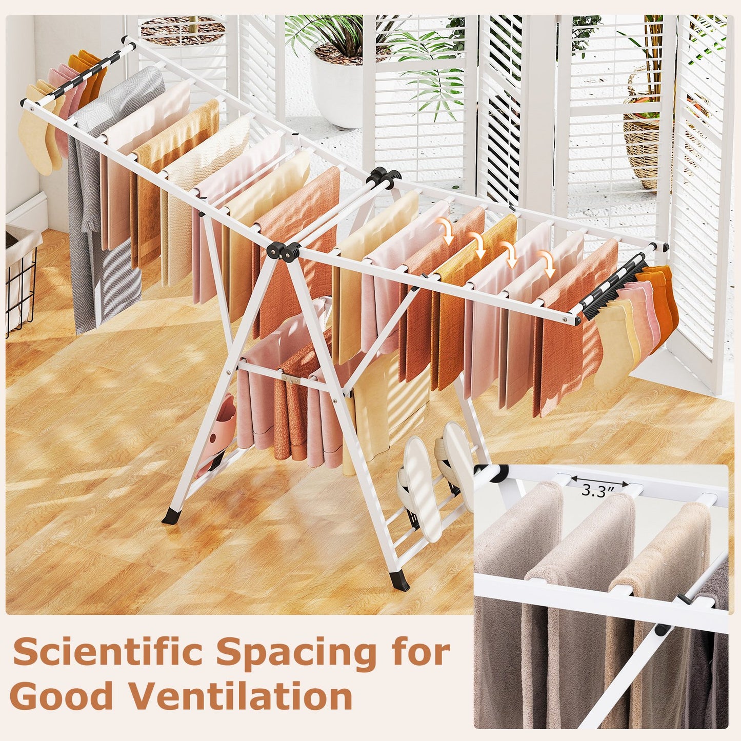 72.5 Inches Clothes Drying Rack with Height Adjustable Wings, White Drying Racks at Gallery Canada