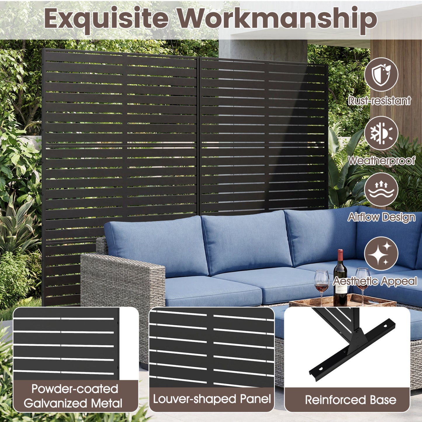 72"H x 48"W Outdoor Decorative Divider Screen with Stand and Expansion Bolts, Black Room Dividers at Gallery Canada