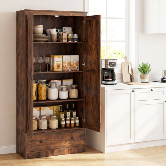 72 Inch Tall Kitchen Pantry Cabinet, Farmhouse Wooden Cupboard, 2 Doors, Brown Sideboards Cabinets & Buffets Rustic Brown at Gallery Canada
