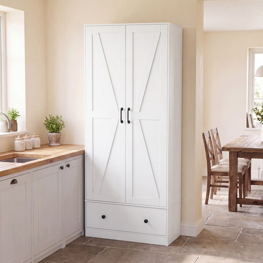 72 Inch Kitchen Pantry Cabinet, 2 Doors, Farmhouse Wooden Cupboard, White Sideboards Cabinets & Buffets White at Gallery Canada