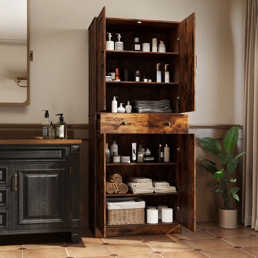 72 Inch Tall Modern Farmhouse Cupboard Cabinet with 4 Barn Doors, Coffee Clothing & Closet Storage Coffee at Gallery Canada