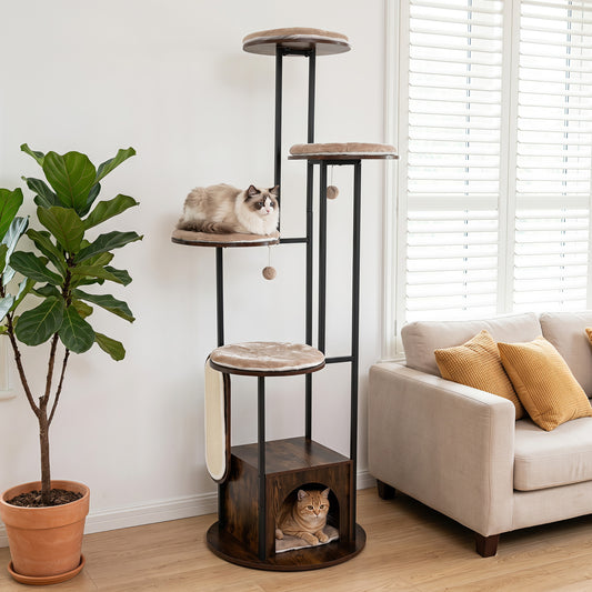 72-Inch Multi-Level Cat Condo, Removable Mats, Rustic Brown Cat Trees Condos & Scratchers Rustic Brown at Gallery Canada